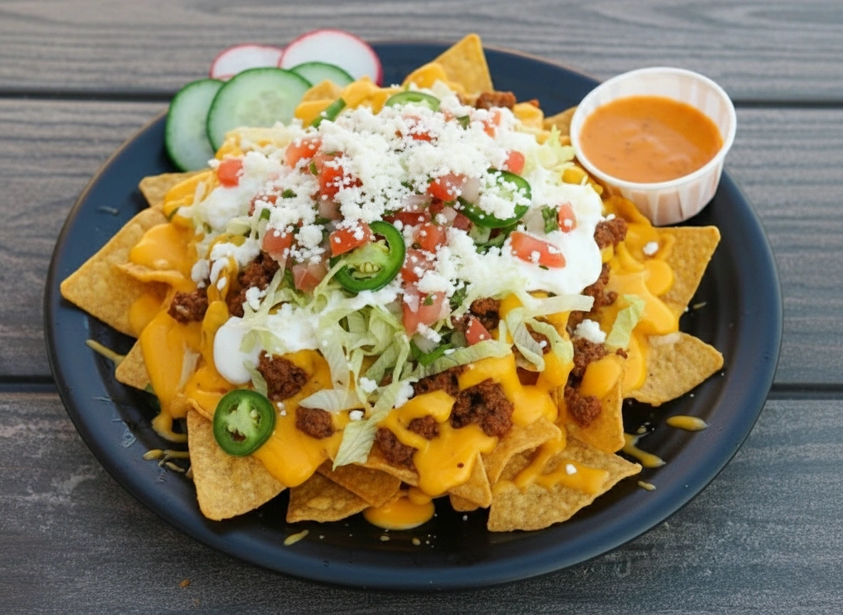 Chilaquiles at Taqueria El Chingon Ritchie - homemade corn chips in sauce with sour cream and feta